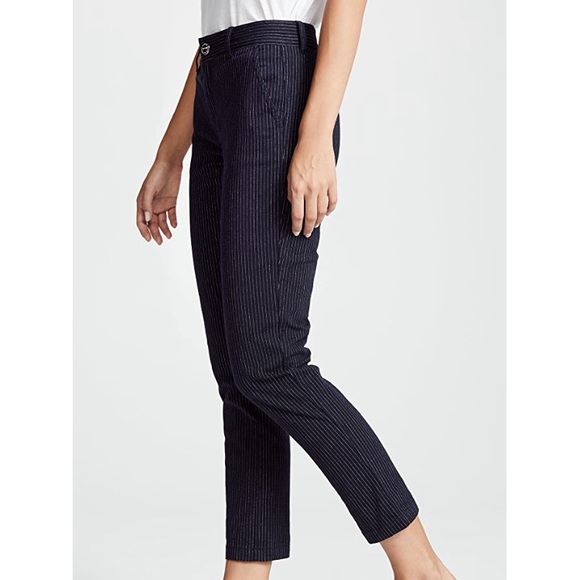 Current/Elliott The Confidant Pinstripe Trouser Pant in Navy Blue Size 24 - Picture 3 of 16